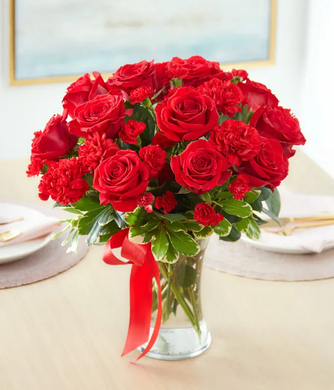 Bouquet 12 Roses Rouges Tiges Longues L'Amour Infini - Romantisme & Luxe - Montréal