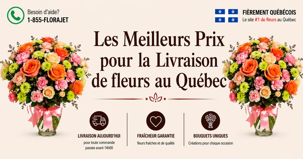 Florajet.ca® : Les meilleurs prix pour la livraison de fleurs au Québec. Bouquets livrés le jour même pour toute commande passée avant 14 h.