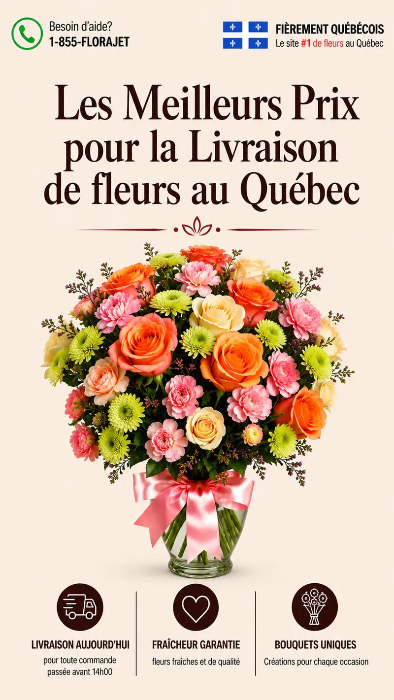 Florajet.ca® : Les meilleurs prix pour la livraison de fleurs au Québec. Bouquets livrés le jour même pour toute commande passée avant 14 h.